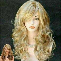 Täglich Mode Perücke Blond Haar Wigs Weiblich Gelockt Lang Frau Cosplay Kostüm