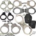 SECURITY HANDSCHELLEN POLIZEI HANDCUFFS FESSELN ETUI TASCHE BW ARMY CARBON STAHL