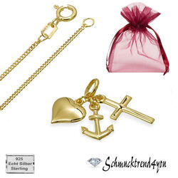 Anhänger Glaube Liebe Hoffnung Silber 925 Kreuz Herz Anker Kette Gold Mutter-Tag