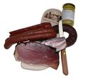 Vesperbrettle rustikal Präsentkorb 8tlg. Geschenkkorb Wurst Schinken Speck Senf