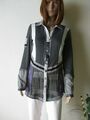 Biba Damen Bluse-Jacke Gr.36 grau-weiß Shirtstoff Materialmix