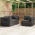 3-tlg. Garten-Lounge-Set mit Kissen Grau Poly Rattan