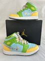 Nike Air Jordan 1 Mid Se (GS) Gletscher Eis/Zitrone High Top Sneakers Trainer UK 6