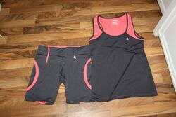 Damen Sport Set 2 teiler kurze hose und Top grau pink gr. 36