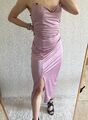 Zara Kleid Damen rosa S 36 Schlitz schick Midi Wasserfall Slipdress