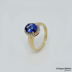 Ring mit ca. 2,00ct AAAA Tansanit und ca. 0,20ct W-si Brillant 750/18K Gelbgold