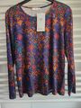 St.Emile T Shirt Peter Hahn 44 blau rot cognac floral hautfreundlich Langarm NEU