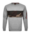 Alpha Industries Herren grau tarnfarben Bar Rundhalsausschnitt Pullover klein neu mit Etikett