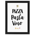 Pizza Pasta Vino Wandbild Kunstdruck Din A4 Bild im Rahmen schwarz Geschenkidee 