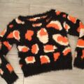 🌸 Glamorous 36 Pullover Schwarz/ Orange/ Weiß Flauschig 🌸