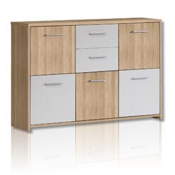 Kommode - Sonoma Eiche-weiß - 114 cm breit Sideboard Anrichte Beistellschrank