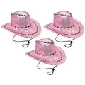 3x ROSA PAILLETTEN COWGIRLHUT / Junggesellinnenabschied Cowboy Hut Kostüm Party