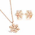 DAMEN SCHMUCKSET SCHNEEFLOCKE ANHÄNGER ROSE GOLD HALSKETTE OHRRINGE COLLIER NEU