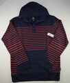 Quiksilver Hoodie Herren, blau mit rot gestreift mit Knopf und Kapuze. Größe M