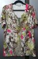 RABE Tropical Print Tshirt Damen UK20 US16 EU46 V-Ausschnitt Mehrfarbig Tunika Top 