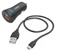 Hama Auto-Schnellladegerät mit Ladekabel Micro-USB, QC, 19,5 W, 1,5 m, 00201612