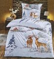 135x200 BIBER FLANELL Warme  Winter Bettwäsche Set Polycotton mit RV Rehe