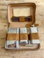 Gillette Vintage Herren Reise Pflege Kit Metall Rasiermesser braun Wildleder Reißverschluss Etui