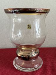 Eisch Kristall Glas Kristallglas Blumen Vase  Gold Rand H: ca.25cm Ø ca. 19cm