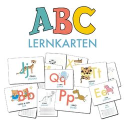 ABC-Lernkarten der Tiere, Bildkarten, Wortkarten, Flash Cards mit Groß- und...