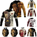 Herren Hoodie Langarm Zipper Casual Hoodie 3D Lion Sweatshirt Plain Tops