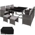 Rattan Sitzgruppe Malaga 6+4+1 mit Schutzhülle Gartenlounge grau B-Ware