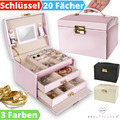 Schmuckkasten Schmuckkoffer Schmuckkästchen Schlüssel Box Schwarz Rosa Weiß