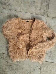 Strickjacke shaggy Glitzer nude Fransen Zottelig chic fluffy 36 Pailletten