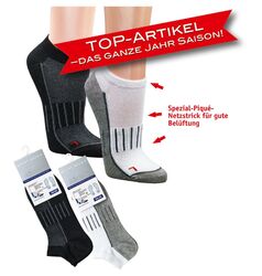 Fitness Sneaker Socken für Herren Gr.43-46 im 3er Pack schwarz/grau Funktion