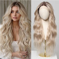 Long Wavy Heat Resistant Synthetic Hair Ombre blond Lace-Frontal-Perücke