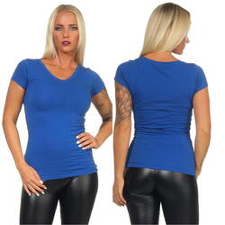 Damen T-Shirt lang Longshirt Basic Stretch V-Ausschnitt Rundhals Slim eng sexy