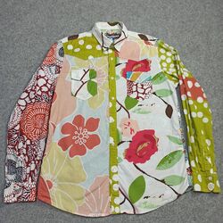 Desigual Herren Shirt Größe L Baumwolle Hemd Farbblock Blumen Geometrisch Groß