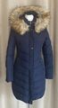 SAKI Winter Daunen Jacke Mantel blau mit Kapuze Größe 36/38