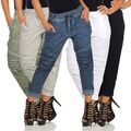 Damen Hose Stoffhose Sweatpants Freizeithose Stoffhose im Marine Streifen Look