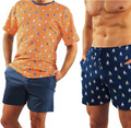 Herren Schlafanzug Sesto Pyjama 100% Baumwolle Kurzarm + Pyjamashorts Nachtanzug