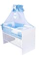 Babybett Tany mit 11-tlg Komplett-Set Bettwäsche Matratze Nestchen Herzchen Blau