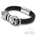 Echt Leder Herren Armband Totenkopf Skull schwarz silber Edelstahl Bikerschmuck