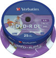 25 Verbatim DVD+R 8,5Gb DL 8x Double Layer Rohlinge Bedruckbar Spindel printable