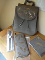 Damen Accessoire Geschenk Set 4 tlg Rucksack Uhr Geldbörse Tuch taupe