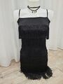 2 tlg. Set Damen Orsay Fransenkleid Partykleid Kleid Gr. XS 34 schwarz mit Kette