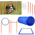 Hunde Agility-Set Hundesport Hürde Sprungreifen Tunnel Stangen Hundetraining Neu