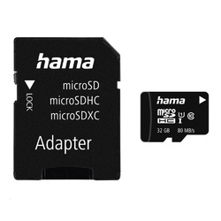 Hama microSDHC 32GB Class 10 UHS-I 80MB/s + Adapter/Mobile, Speicherkarte