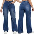 Damen Cargohose Jeans High Waist Cargo Hose Stretch Push Up Boyfriend Hüftjeans