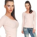 Damen Feinstrick Pullover Rippstrick Pulli V-Ausschnitt tailliert 36 38 altrosa