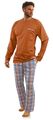 Herren Schlafanzug Lang Baumwolle Pyjama Langarm Shirt Pyjamahose mit Tasche