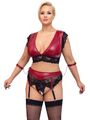 Plus Size Bustier Set Rot/Schwarz  Straps-String mit Fesseln   XL, 2XL, 3XL, 4XL