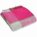 TWEEDMILL TEXTILIEN 100 % Wollsofa Bettdecke BLOCK KARO ROSA GRÜN GRAU WERFEN