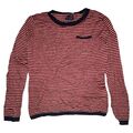 Tommy Hilfiger Pullover Gr. S Rot Blau Damen Pima Cotton Brusttasche Rundhals