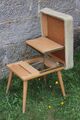 Tritt Holz Hocker Stufe klappbar mit Fell mid century retro vintage 51x40x43cm