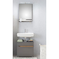 Badezimmer Bad Waschplatz Set Spiegel Waschbeckenunterschrank modern grau Eiche